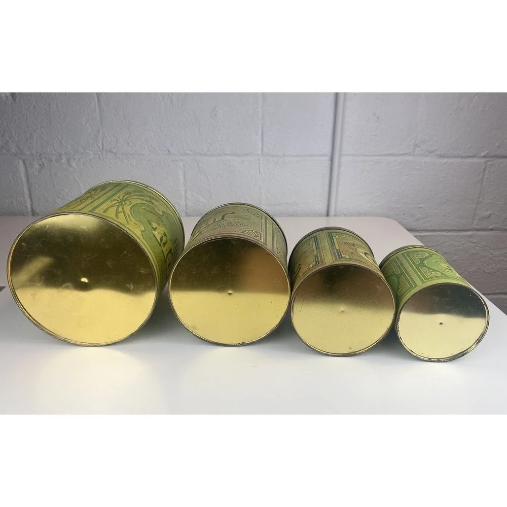 Vintage‎ Balonoff Canister Tin Set Green 1970s Rustic Flour Sugar Coffee Tea